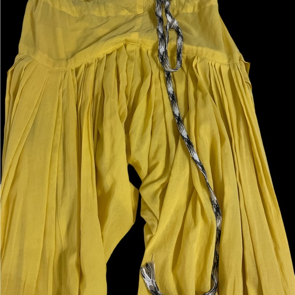 Yellow pleated embroidered boho bohemian hippie harem drawstring pants one size - Picture 5 of 5